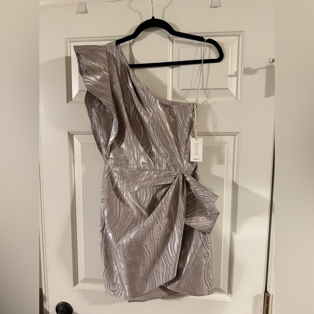 SAYLOR One-Shoulder Metallic Dress